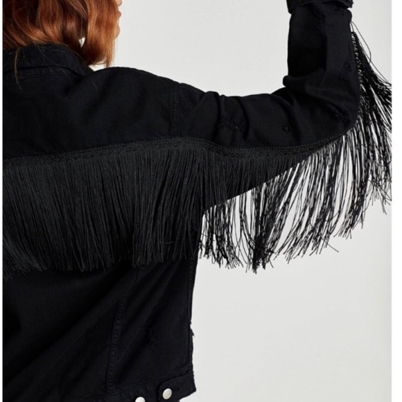 black denim jacket with fringe